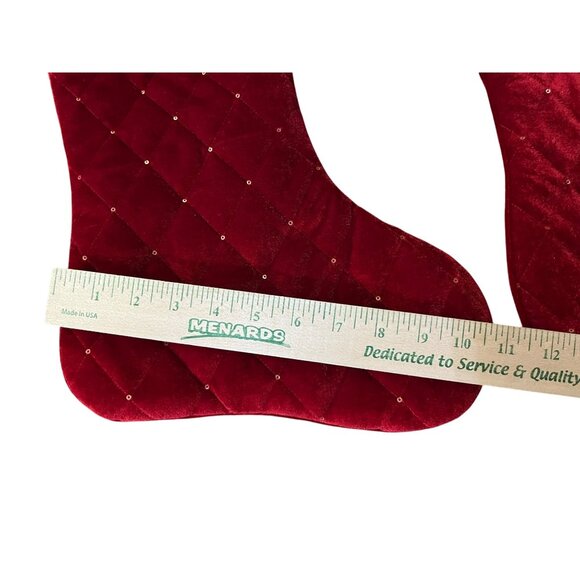 Set of 2 Red Quilted Velvet-Like Christmas Stockings Gold Tassel Holiday Decor - Picture 8 of 10